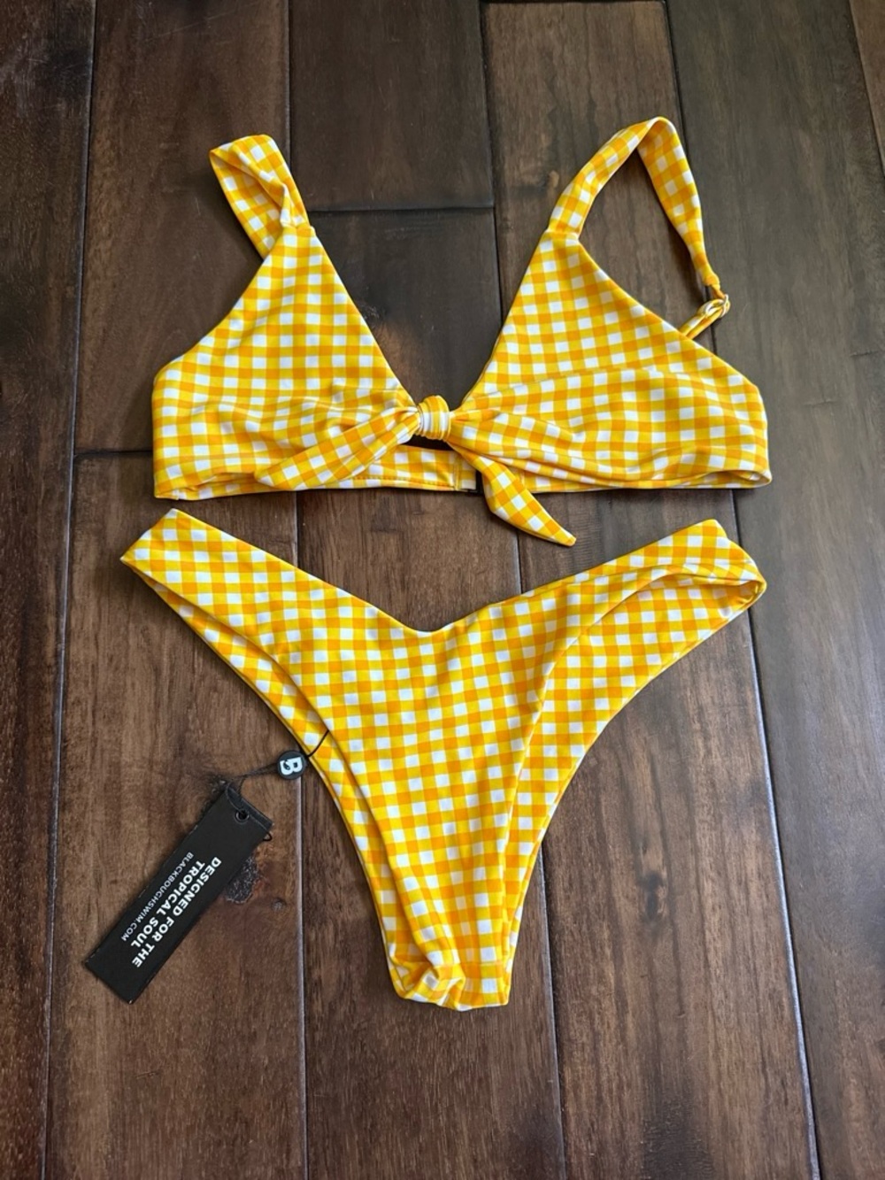 Yellow Gingham Tie-Front Bikini Set - Women Swim